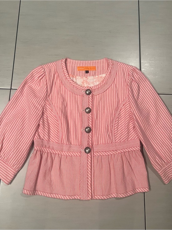 Cynthia Steffe Jackets & Blazers - Cynthia Steffe Pink and White Striped Cropped Peplum Jacket size 4